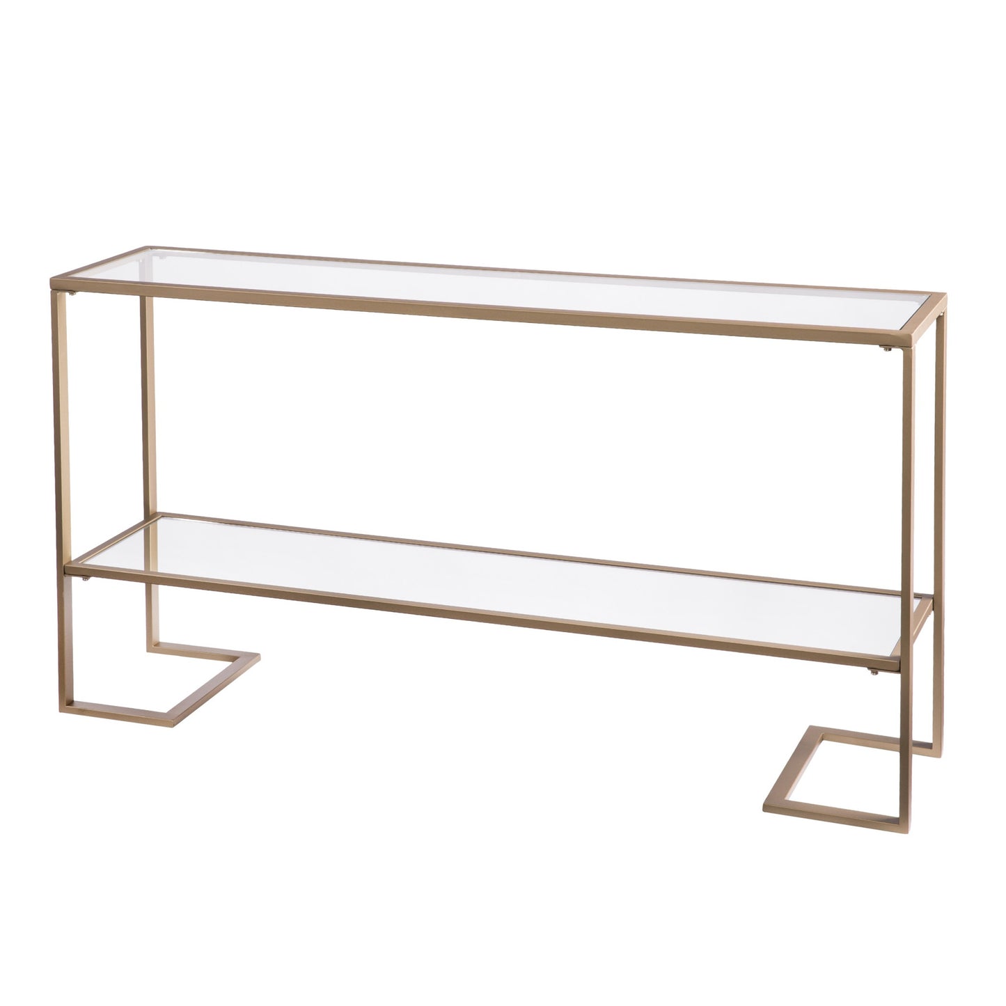 52" Clear and Gold Glass Mirrored Frame Console Table With Storage By Homeroots | Console Tables | Modishstore - 2