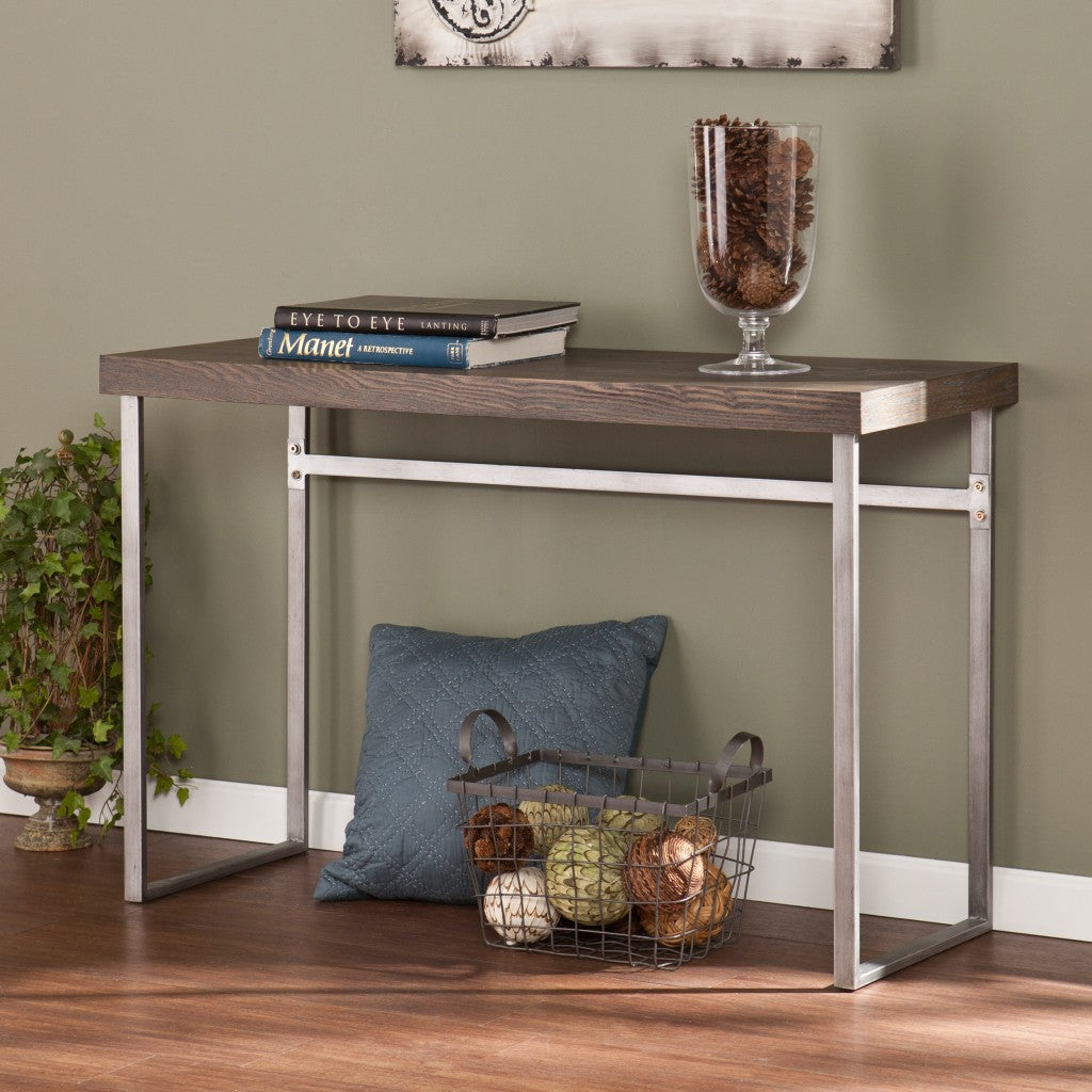 46" Gray Brown and Silver Distressed Sled Console Table By Homeroots