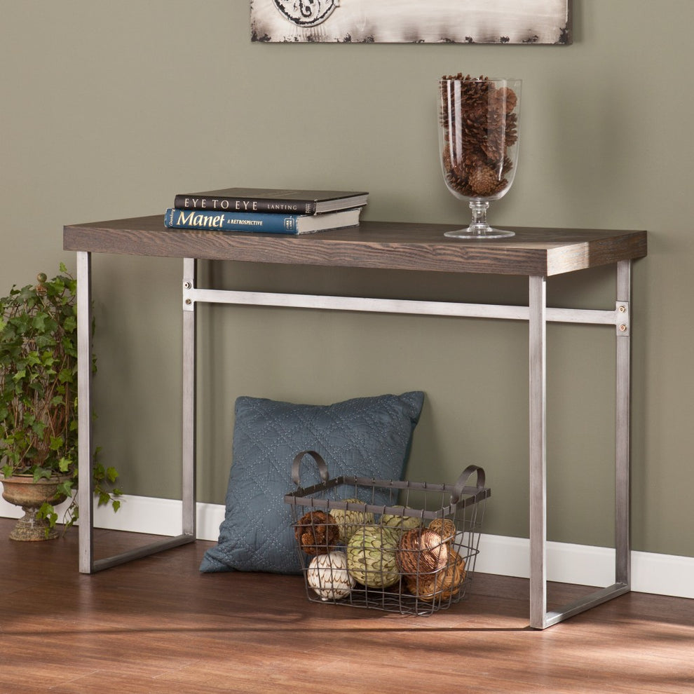 46" Gray Brown and Silver Distressed Sled Console Table By Homeroots | Console Tables | Modishstore - 5
