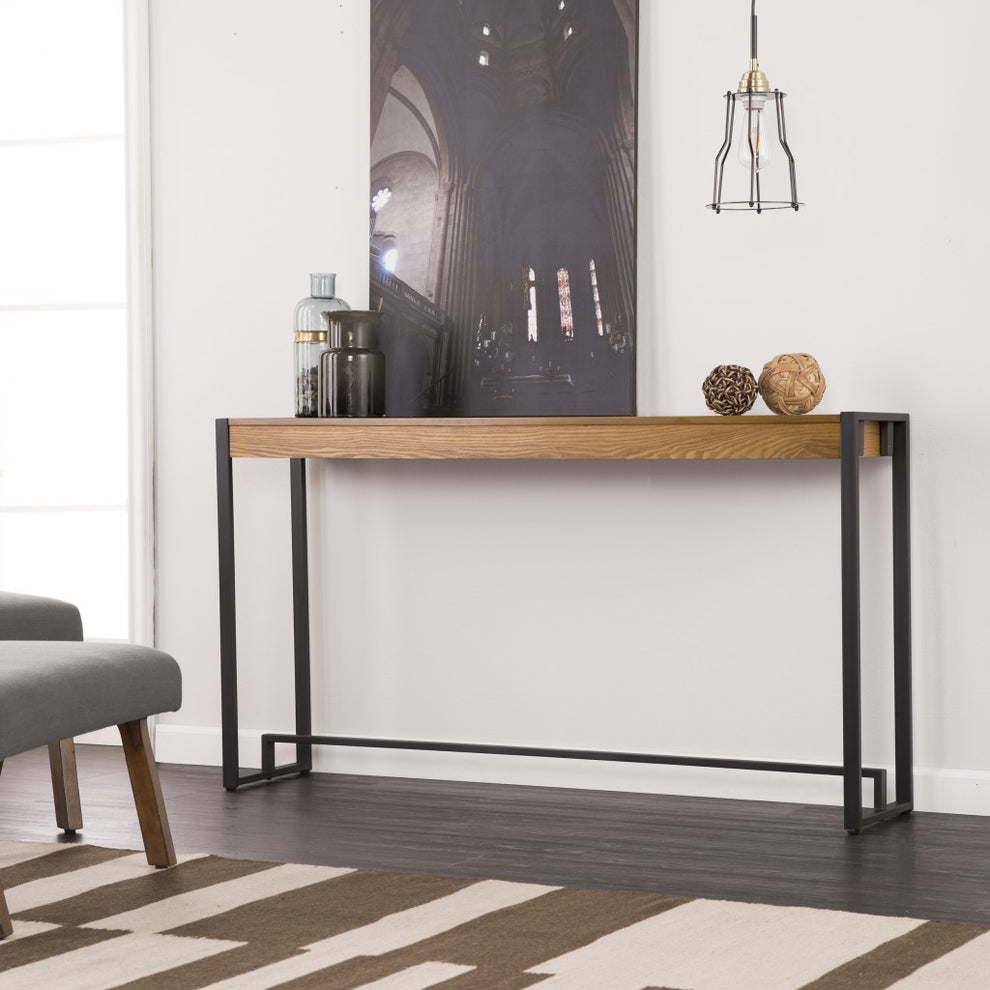 54" Gray Brown and Black Distressed Sled Console Table By Homeroots | Console Tables | Modishstore - 8