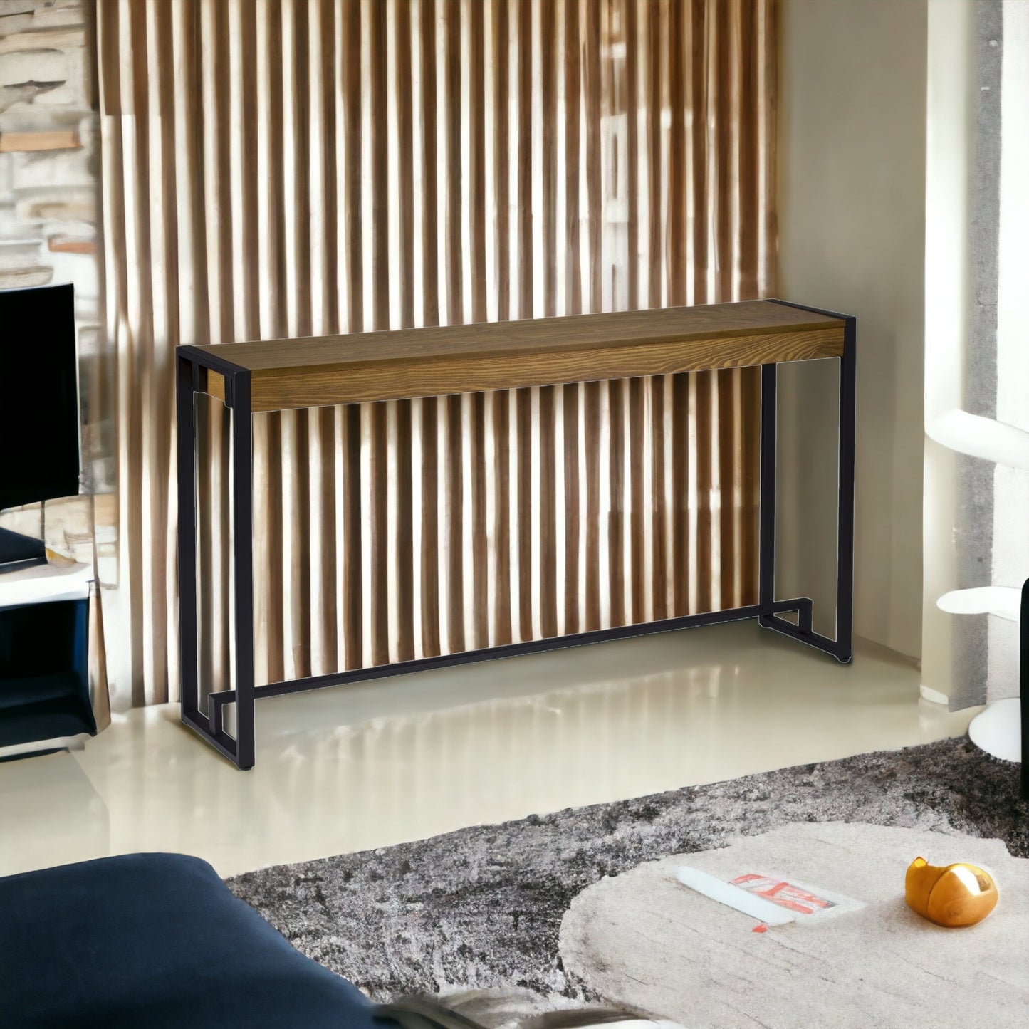 54" Gray Brown and Black Distressed Sled Console Table By Homeroots | Console Tables | Modishstore - 7