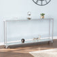 56" Clear and Silver Glass Mirrored Floor Shelf Console Table With Storage By Homeroots