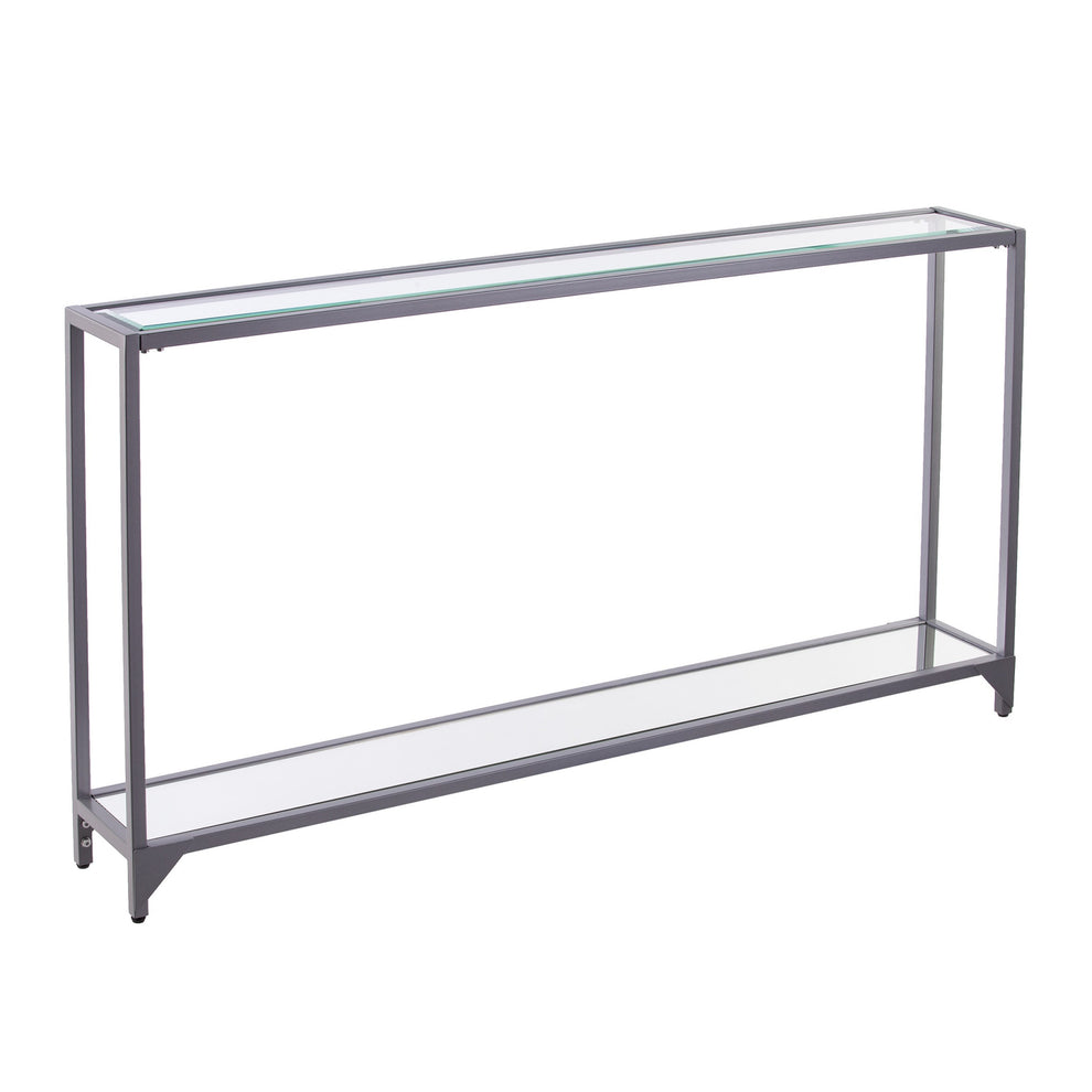 56" Clear and Silver Glass Mirrored Floor Shelf Console Table With Storage By Homeroots | Console Tables | Modishstore - 5