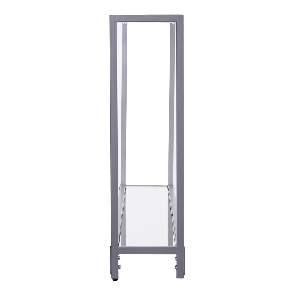 56" Clear and Silver Glass Mirrored Floor Shelf Console Table With Storage By Homeroots | Console Tables | Modishstore - 2