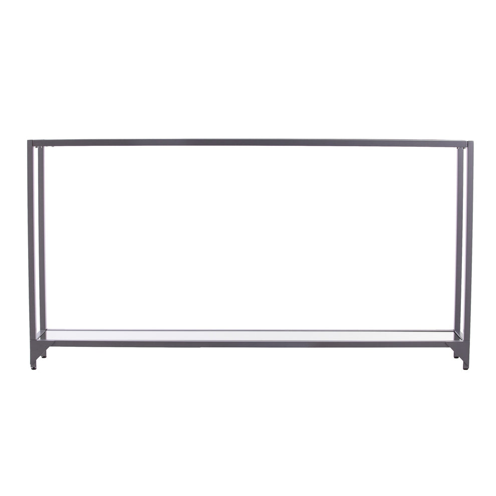 56" Clear and Silver Glass Mirrored Floor Shelf Console Table With Storage By Homeroots | Console Tables | Modishstore - 4