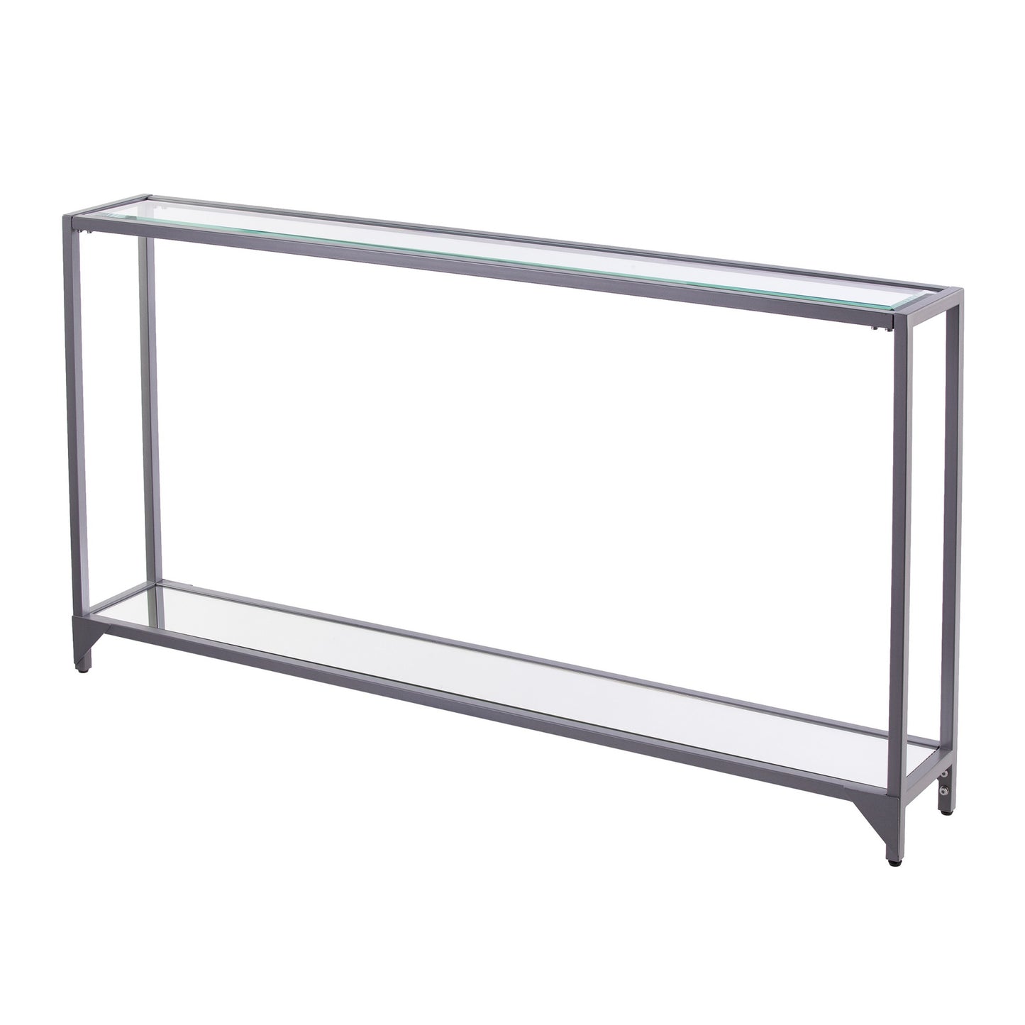 56" Clear and Silver Glass Mirrored Floor Shelf Console Table With Storage By Homeroots | Console Tables | Modishstore