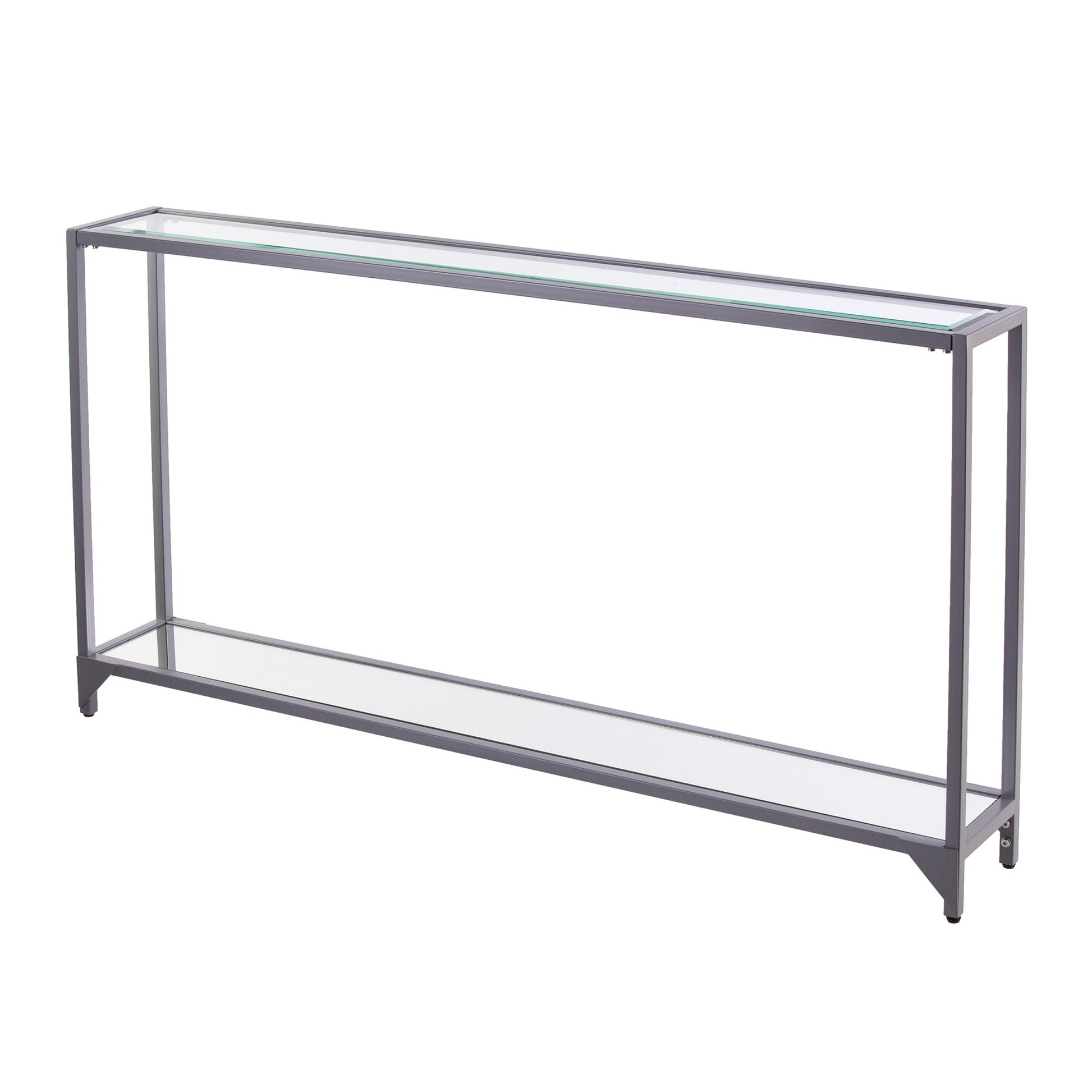 56" Clear and Silver Glass Mirrored Floor Shelf Console Table With Storage By Homeroots | Console Tables | Modishstore