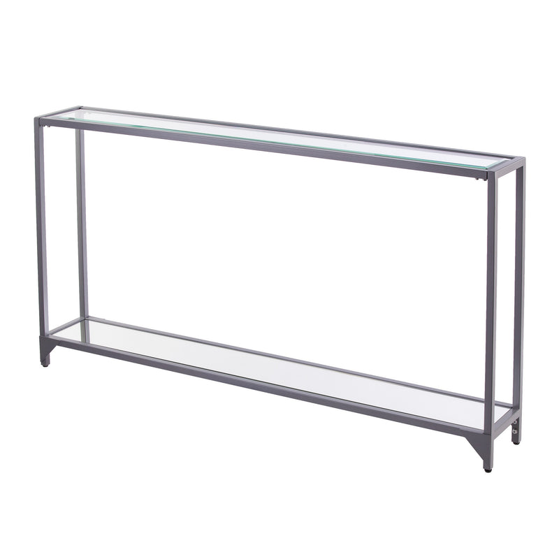 56" Clear and Silver Glass Mirrored Floor Shelf Console Table With Storage By Homeroots | Console Tables | Modishstore