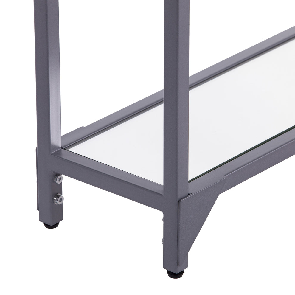 56" Clear and Silver Glass Mirrored Floor Shelf Console Table With Storage By Homeroots | Console Tables | Modishstore - 7