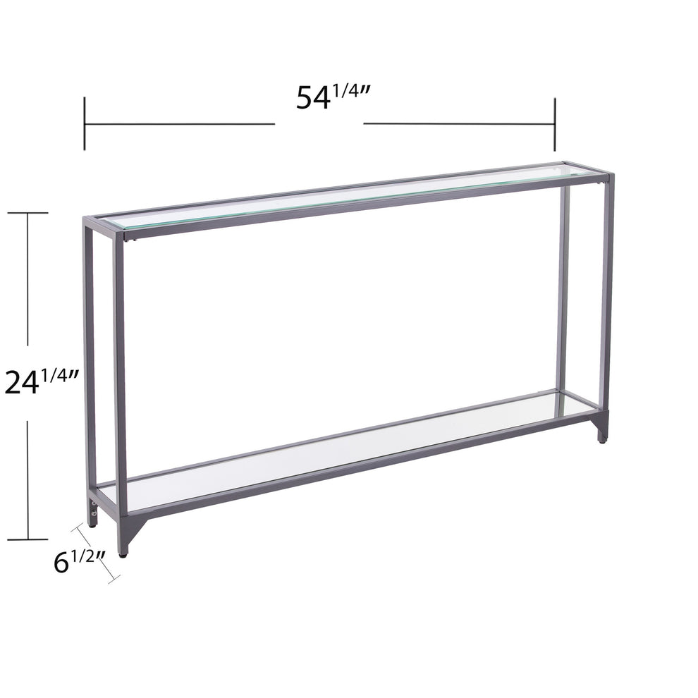 56" Clear and Silver Glass Mirrored Floor Shelf Console Table With Storage By Homeroots | Console Tables | Modishstore - 9