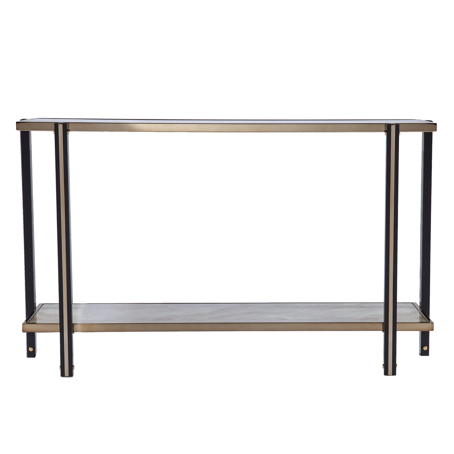 50" Smoky Black and Champagne Glass Mirrored Floor Shelf Console Table With Storage By Homeroots | Console Tables | Modishstore - 2
