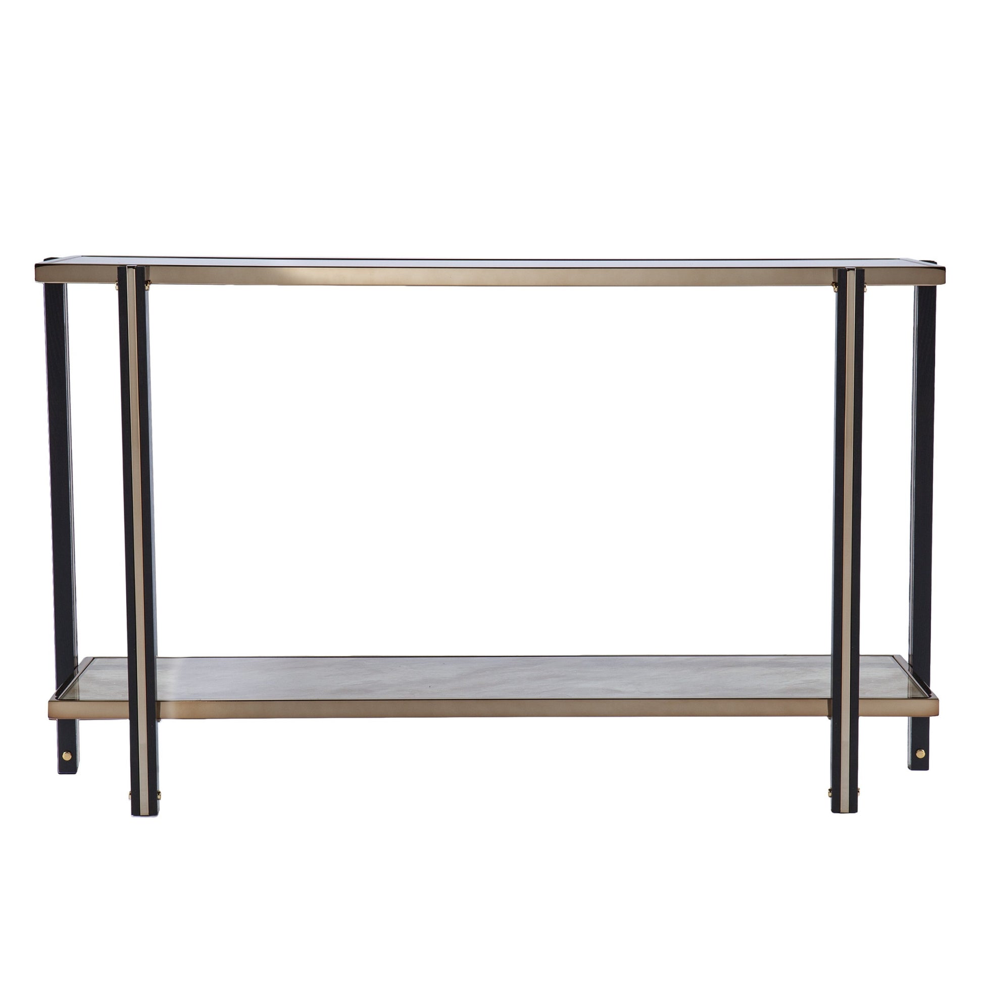 50" Smoky Black and Champagne Glass Mirrored Floor Shelf Console Table With Storage By Homeroots | Console Tables | Modishstore - 2