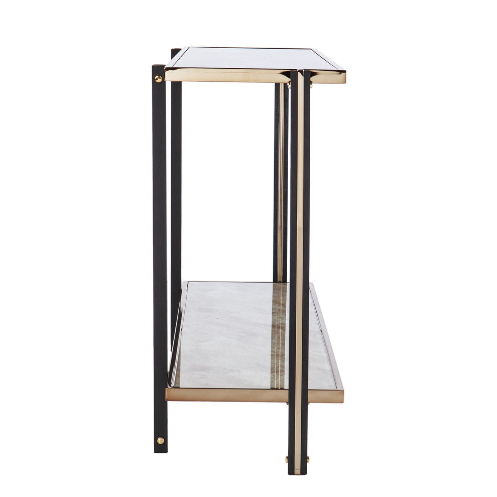 50" Smoky Black and Champagne Glass Mirrored Floor Shelf Console Table With Storage By Homeroots | Console Tables | Modishstore - 3