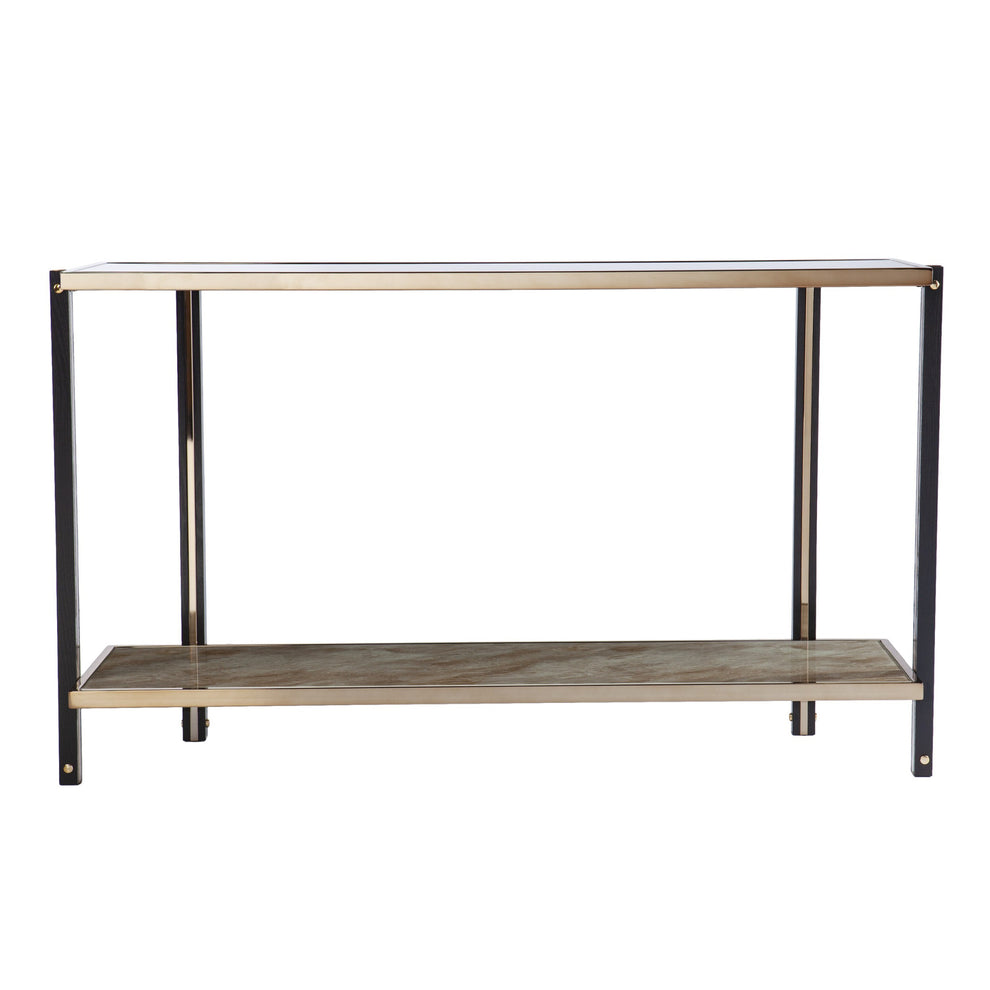 50" Smoky Black and Champagne Glass Mirrored Floor Shelf Console Table With Storage By Homeroots | Console Tables | Modishstore - 4
