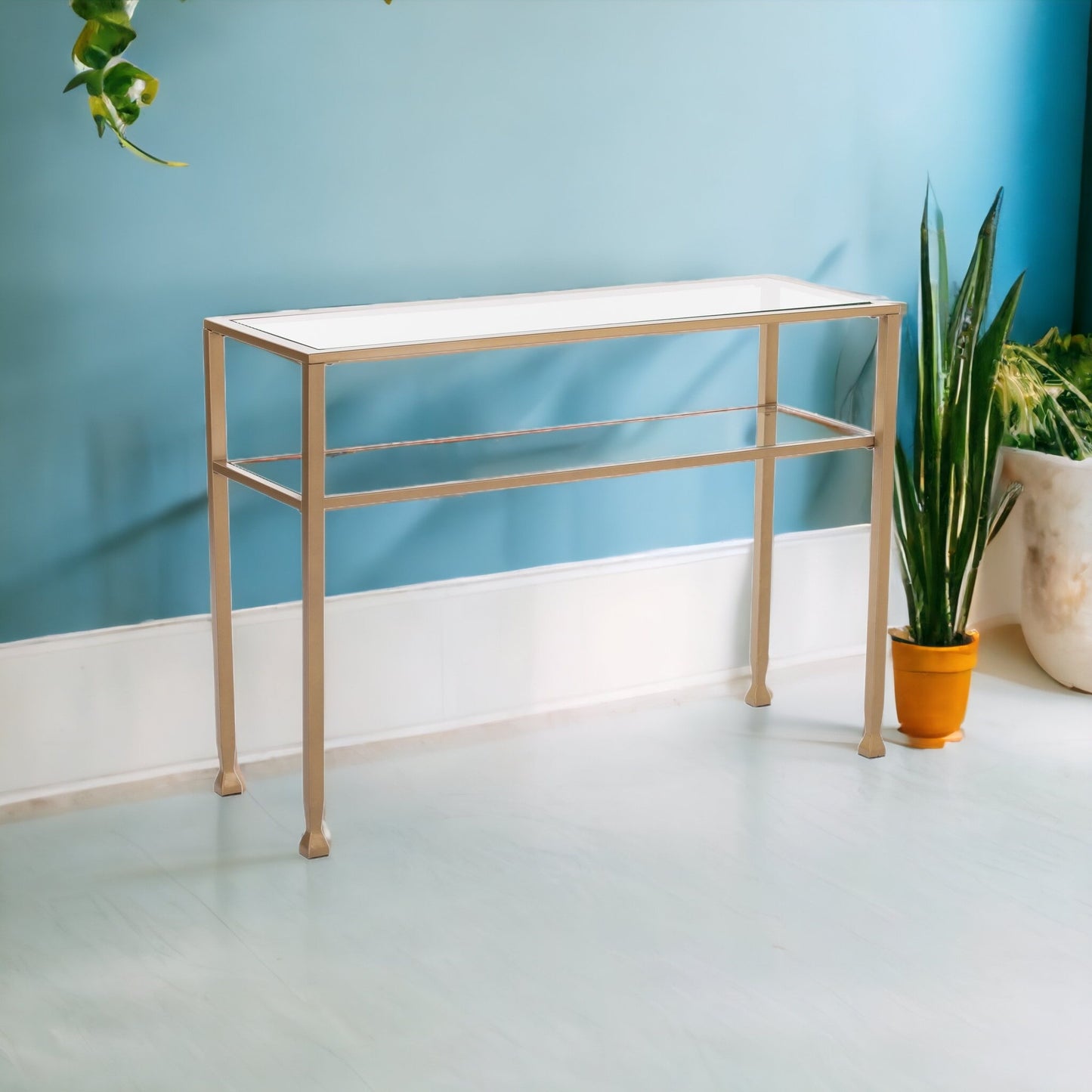 43" Clear and Gold Glass Console Table With Storage By Homeroots