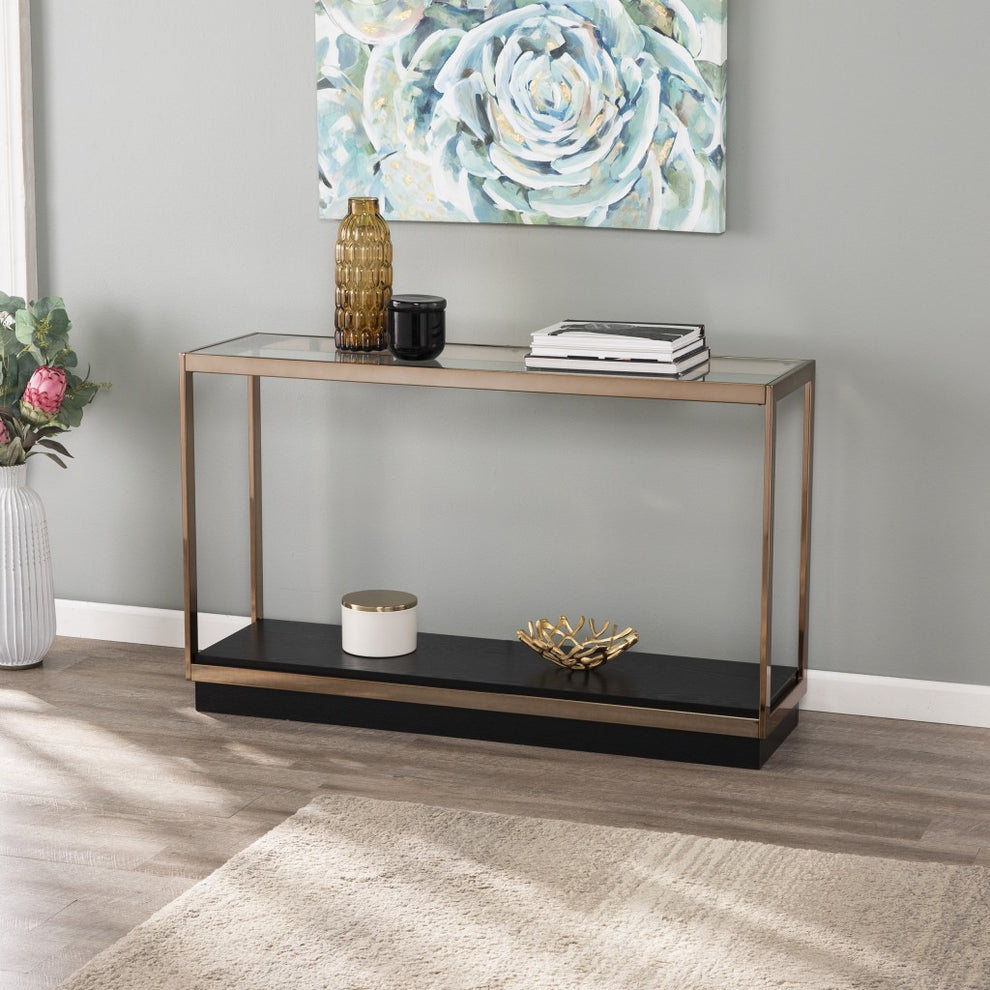 48" Clear and Champagne Glass Floor Shelf Console Table With Storage By Homeroots | Console Tables | Modishstore - 7