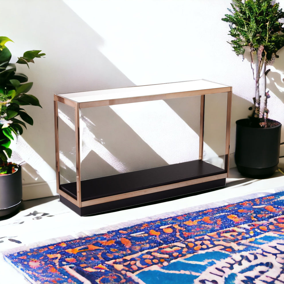 48" Clear and Champagne Glass Floor Shelf Console Table With Storage By Homeroots | Console Tables | Modishstore - 5