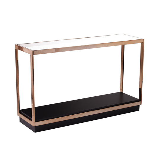 48" Clear and Champagne Glass Floor Shelf Console Table With Storage By Homeroots