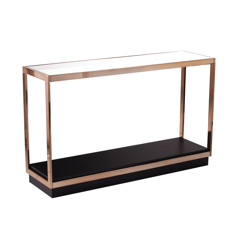 48" Clear and Champagne Glass Floor Shelf Console Table With Storage By Homeroots | Console Tables | Modishstore