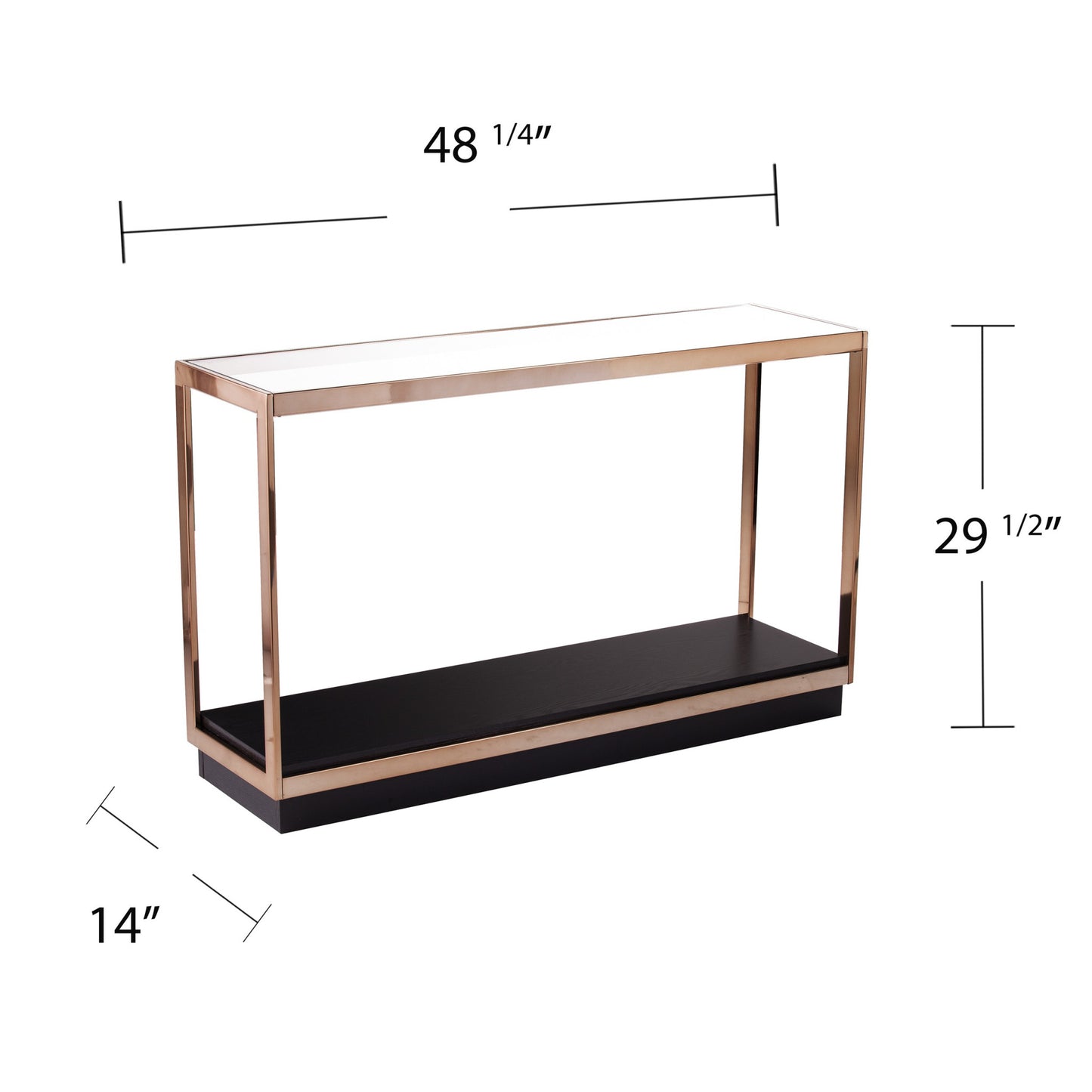 48" Clear and Champagne Glass Floor Shelf Console Table With Storage By Homeroots