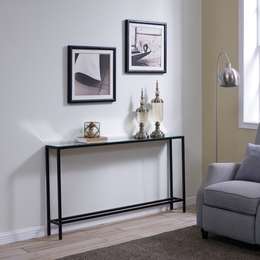 56" Black and Gunmetal Mirrored Glass Console Table By Homeroots | Console Tables | Modishstore - 8