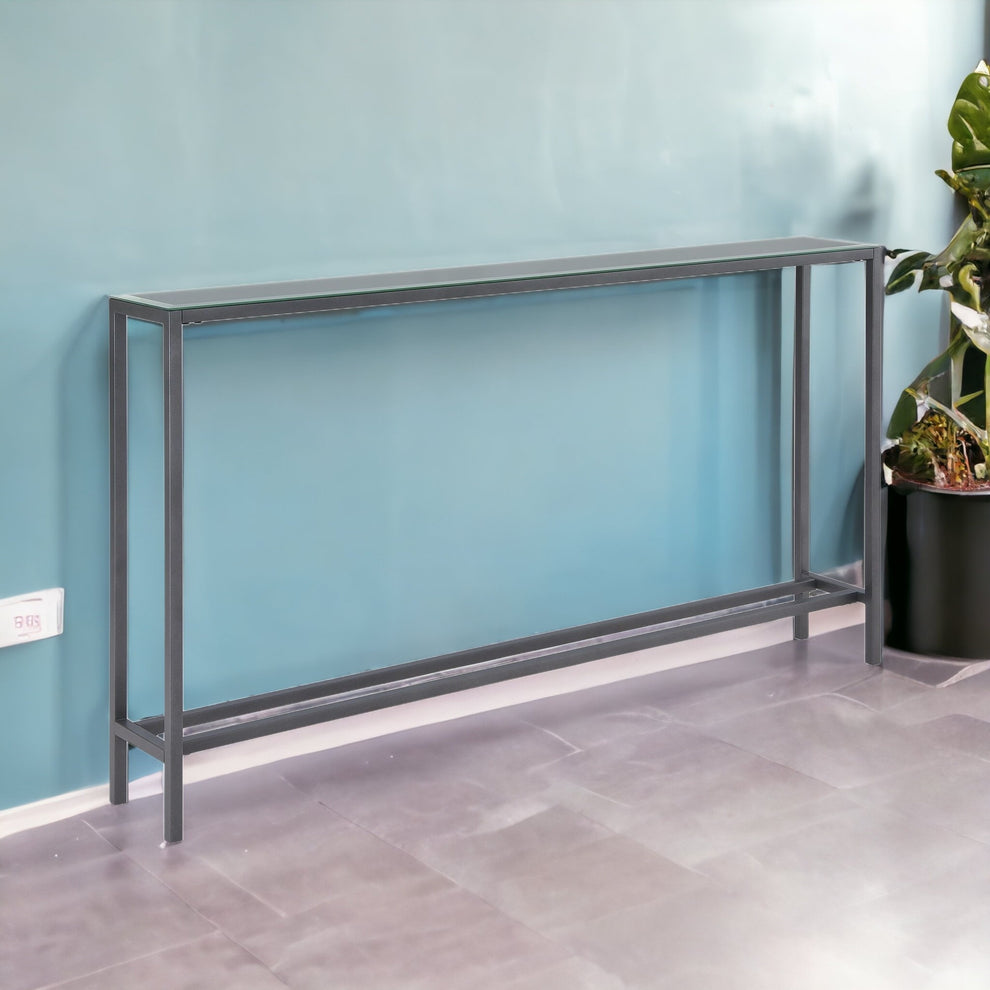 56" Black and Gunmetal Mirrored Glass Console Table By Homeroots | Console Tables | Modishstore - 6