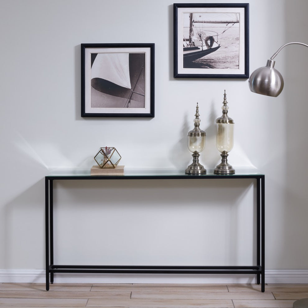 56" Black and Gunmetal Mirrored Glass Console Table By Homeroots | Console Tables | Modishstore - 7