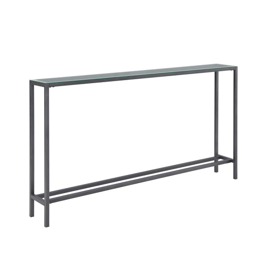56" Black and Gunmetal Mirrored Glass Console Table By Homeroots