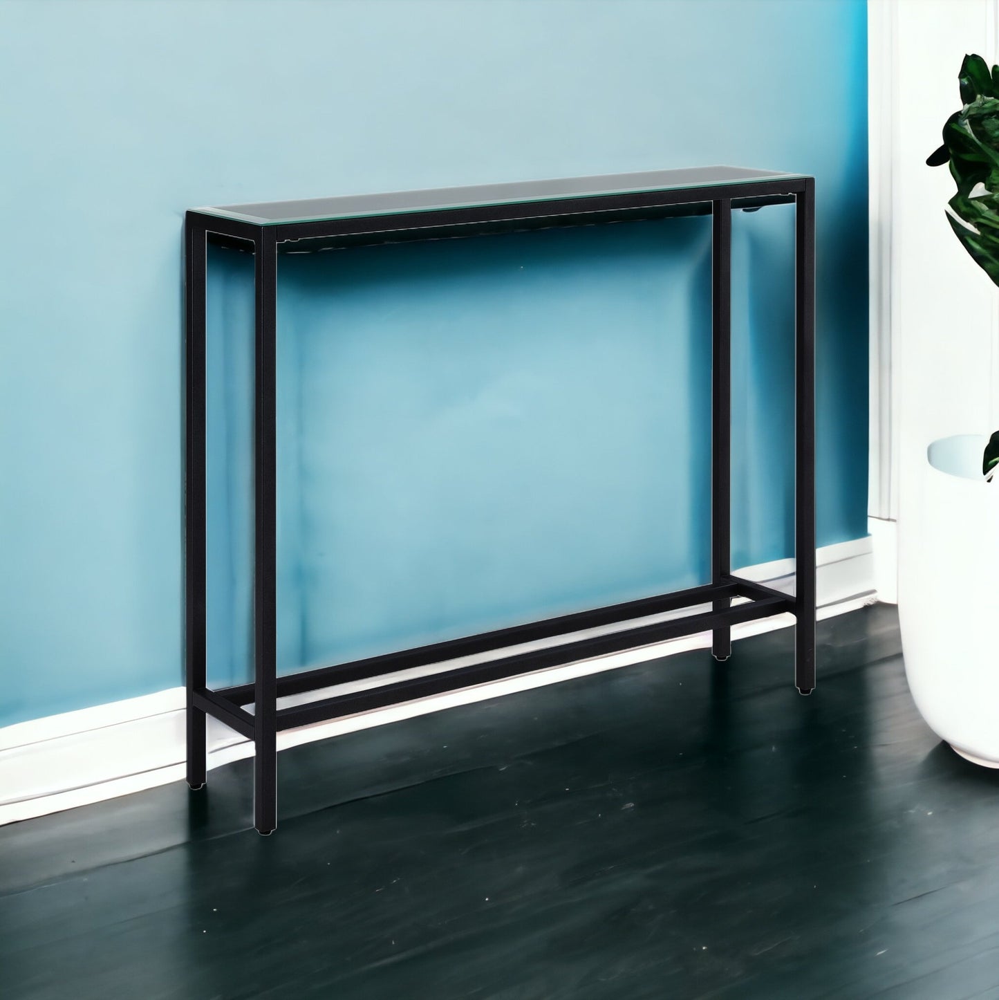 36" Black Mirrored Glass Console Table By Homeroots