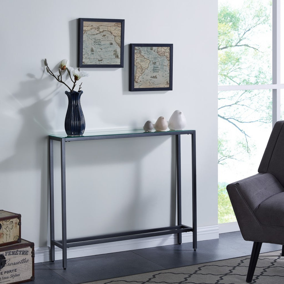 36" Black and Gunmetal Mirrored Glass Console Table By Homeroots | Console Tables | Modishstore - 7