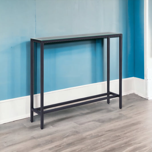 36" Black and Gunmetal Mirrored Glass Console Table By Homeroots