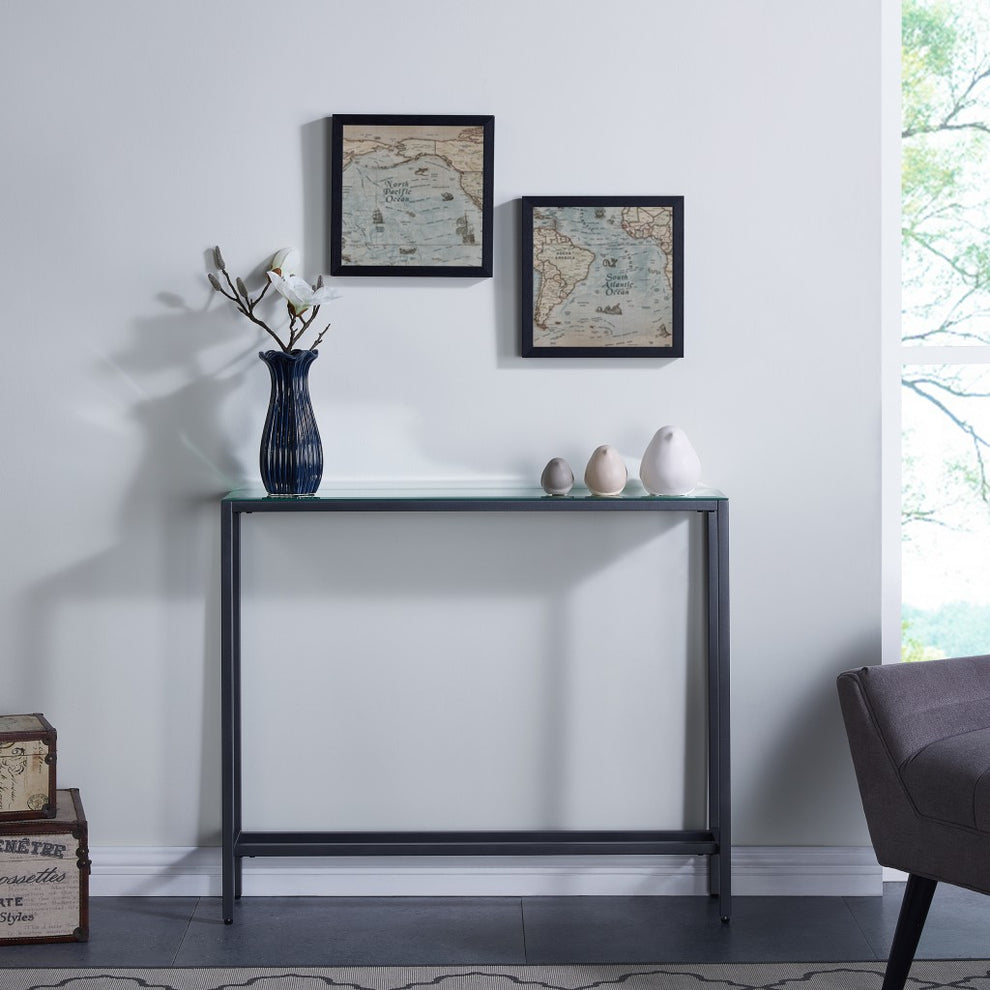 36" Black and Gunmetal Mirrored Glass Console Table By Homeroots | Console Tables | Modishstore - 8