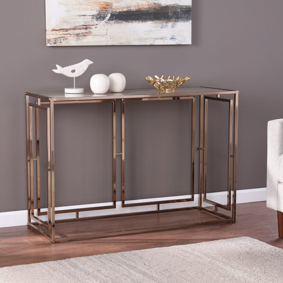 44" Champagne and Gold Faux Marble Frame Console Table By Homeroots | Console Tables | Modishstore - 6