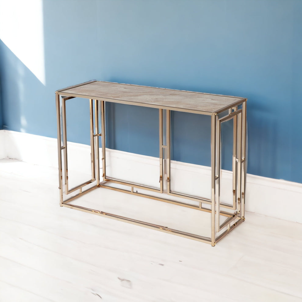 44" Champagne and Gold Faux Marble Frame Console Table By Homeroots | Console Tables | Modishstore - 5