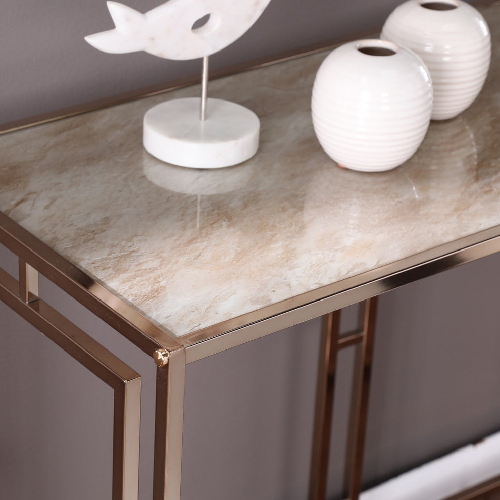 44" Champagne and Gold Faux Marble Frame Console Table By Homeroots | Console Tables | Modishstore - 7