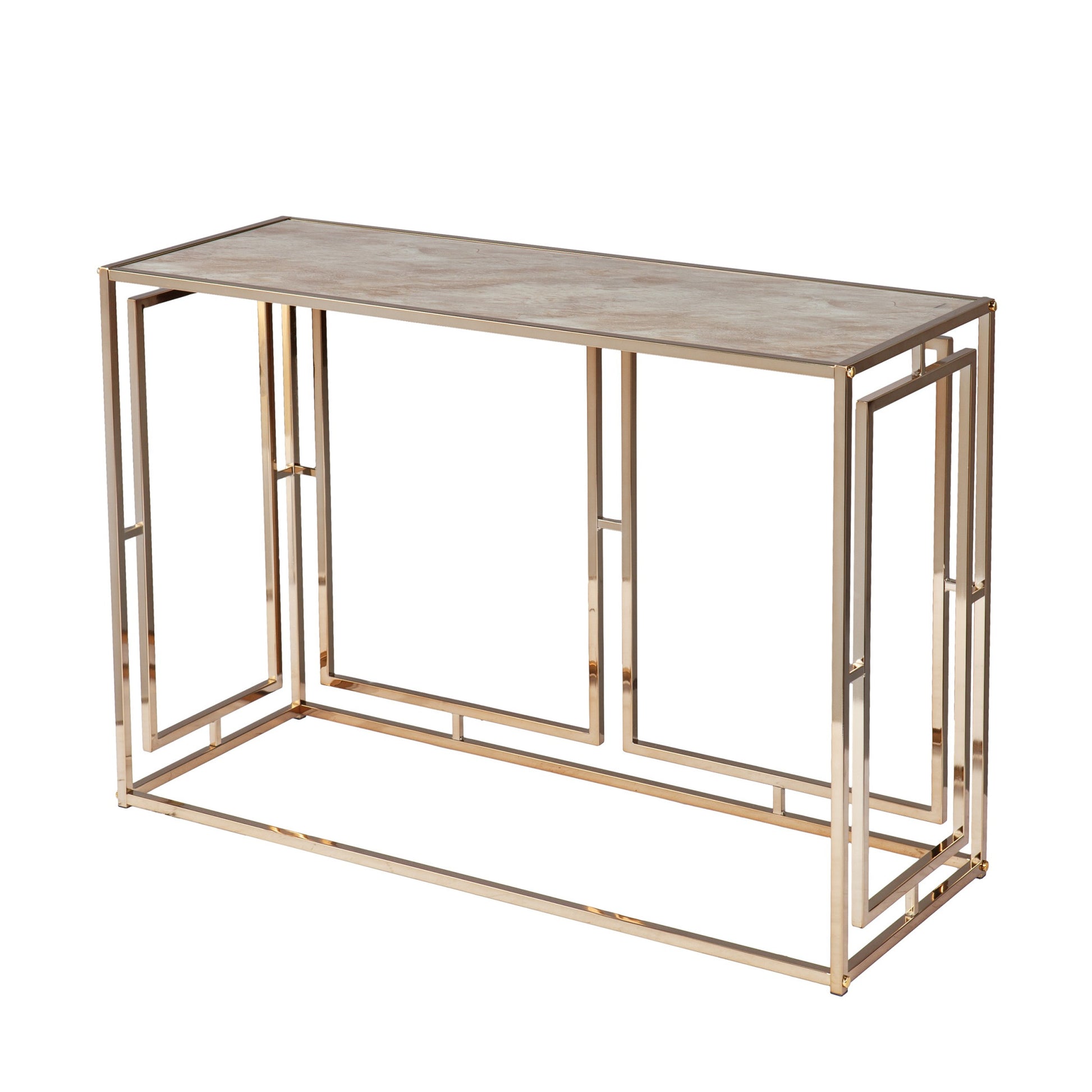 44" Champagne and Gold Faux Marble Frame Console Table By Homeroots | Console Tables | Modishstore