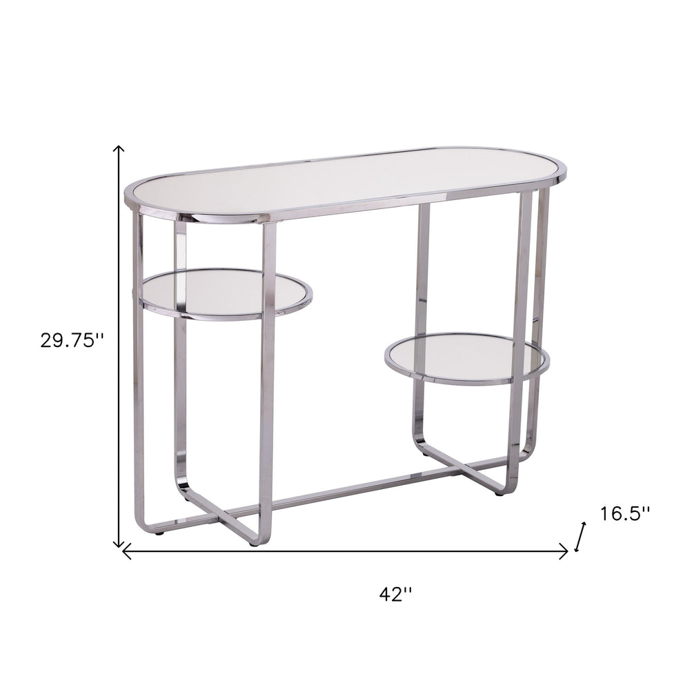 42" Clear and Silver Mirrored Glass Oval Frame Console Table With Storage By Homeroots | Console Tables | Modishstore - 8