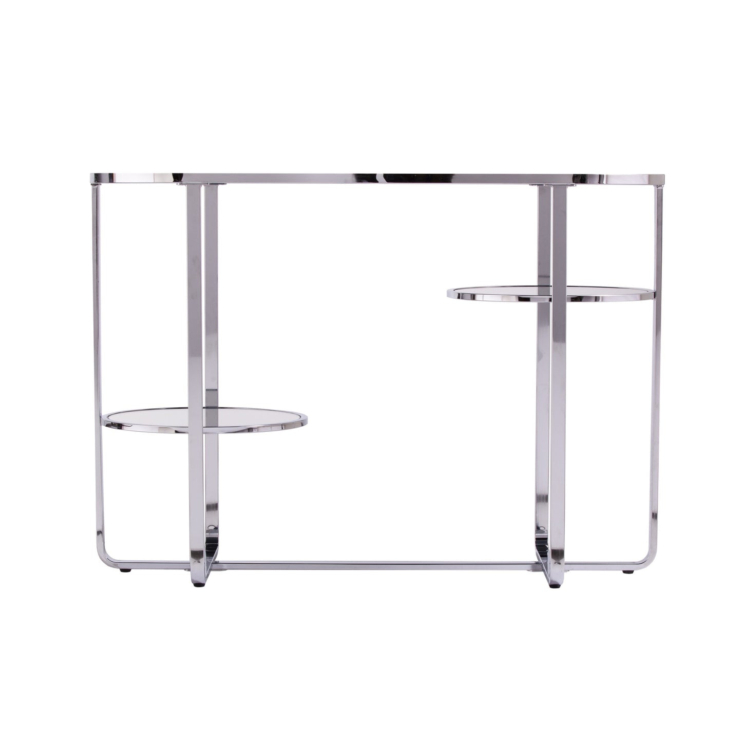 42" Clear and Silver Mirrored Glass Oval Frame Console Table With Storage By Homeroots