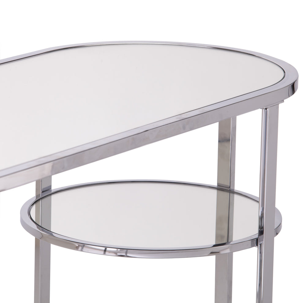 42" Clear and Silver Mirrored Glass Oval Frame Console Table With Storage By Homeroots | Console Tables | Modishstore - 6