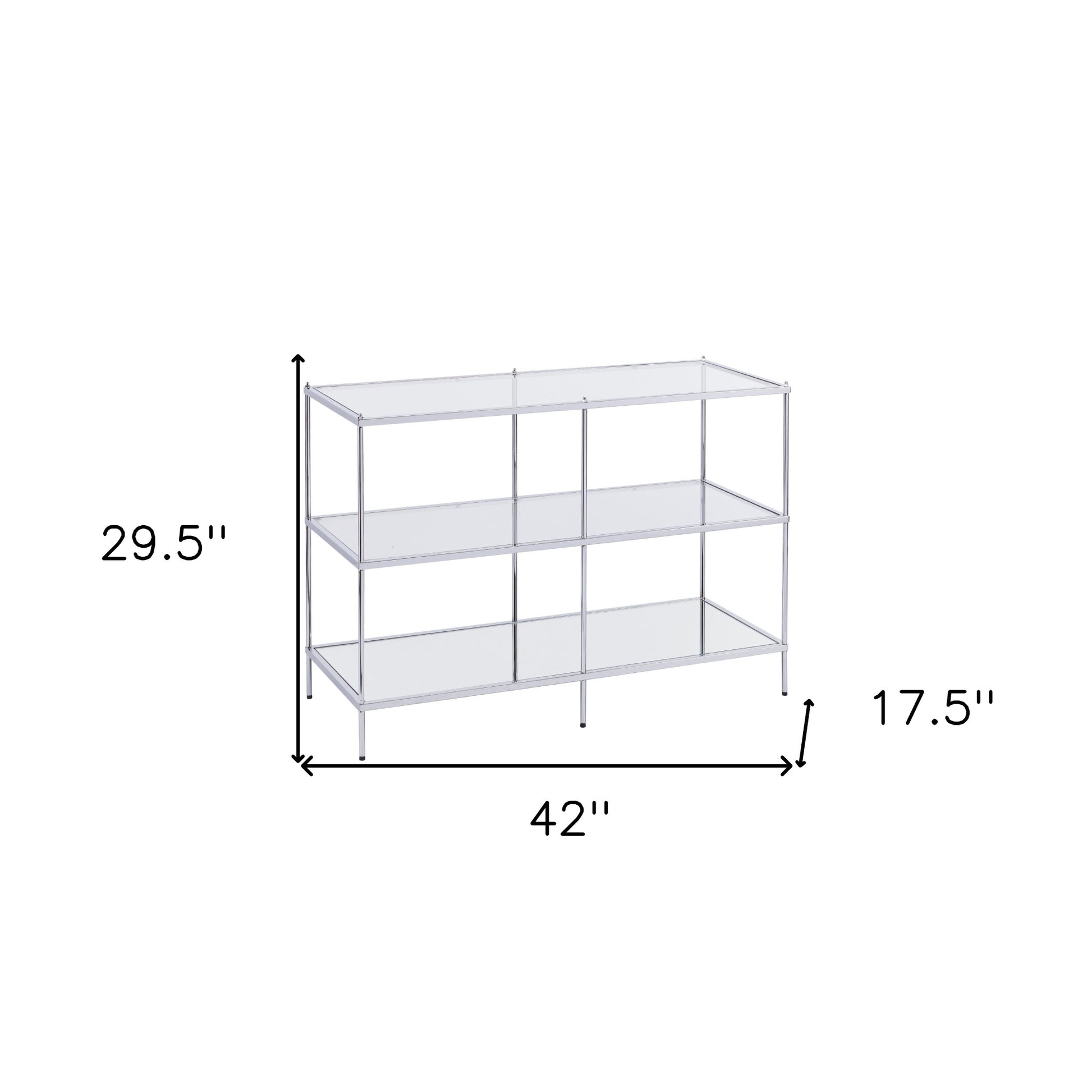 42" Clear and Silver Glass Mirrored Floor Shelf Console Table With Storage By Homeroots | Console Tables | Modishstore - 9