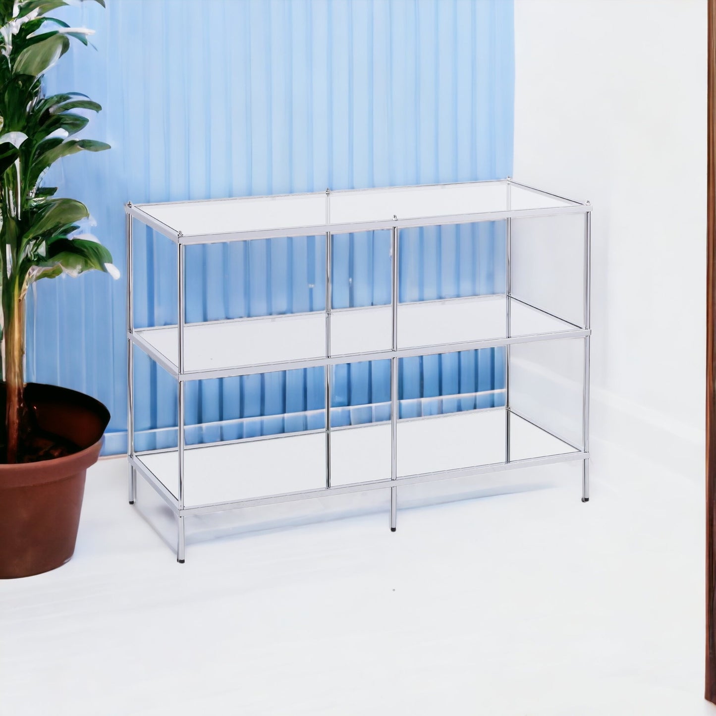 42" Clear and Silver Glass Mirrored Floor Shelf Console Table With Storage By Homeroots | Console Tables | Modishstore - 5