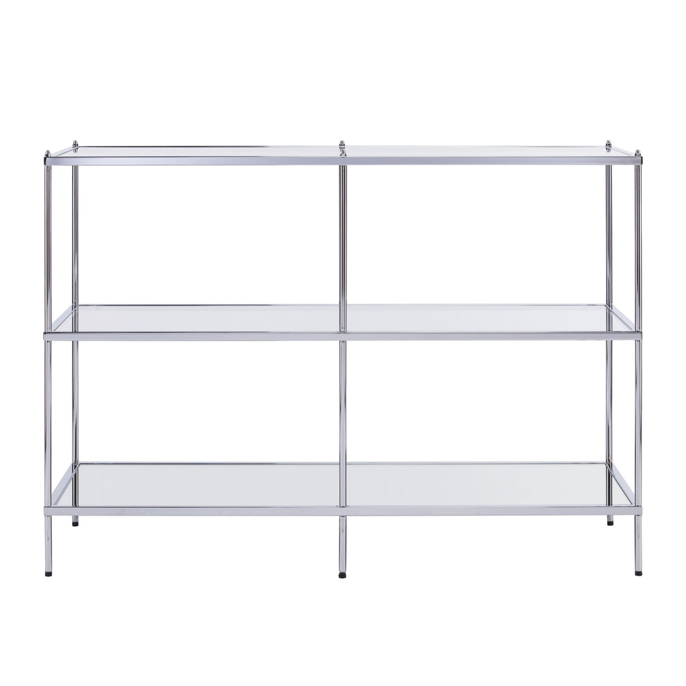 42" Clear and Silver Glass Mirrored Floor Shelf Console Table With Storage By Homeroots | Console Tables | Modishstore - 2