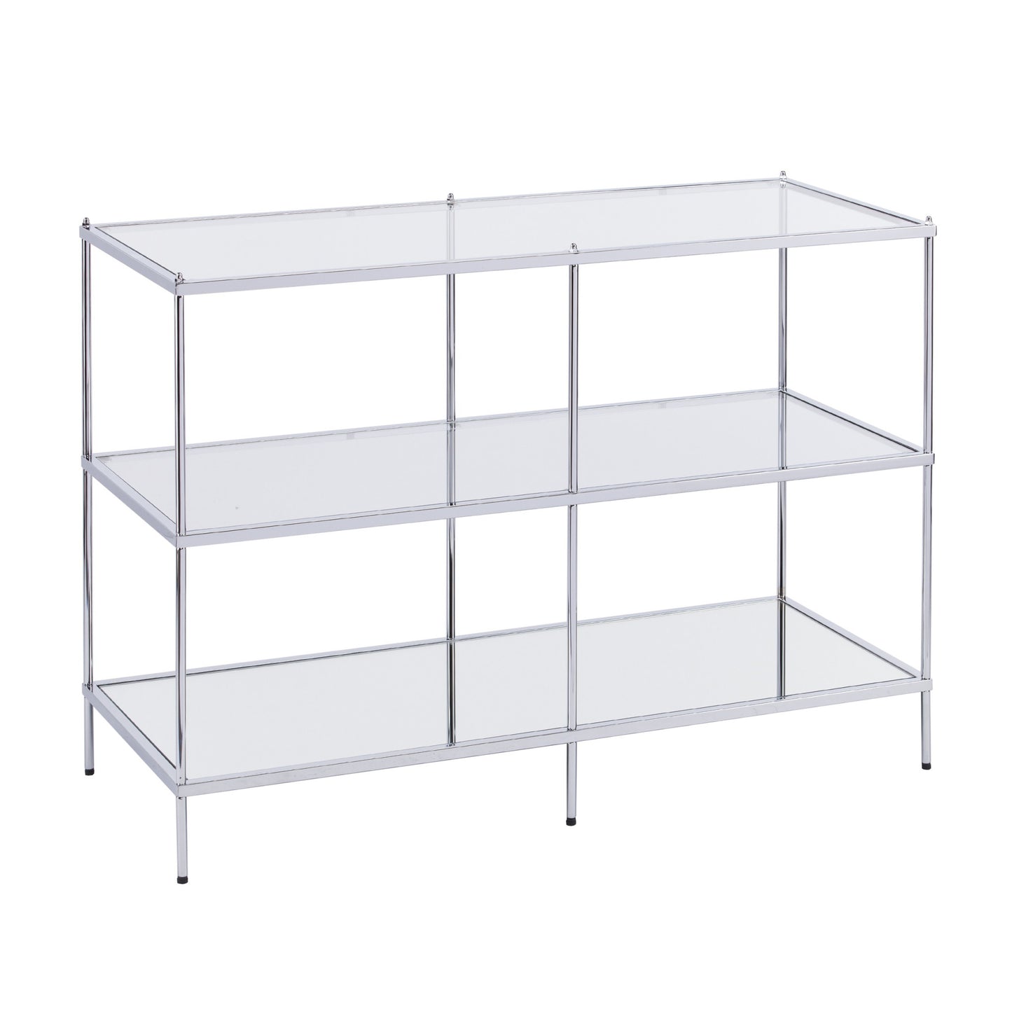 42" Clear and Silver Glass Mirrored Floor Shelf Console Table With Storage By Homeroots | Console Tables | Modishstore