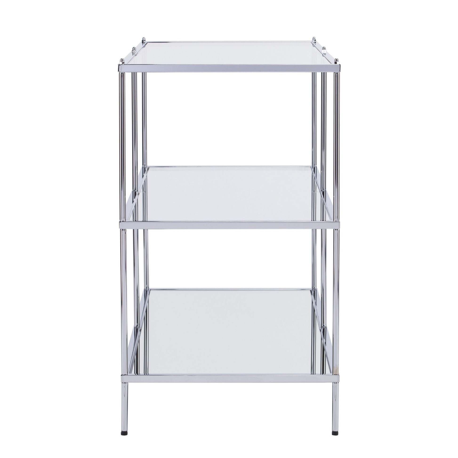 42" Clear and Silver Glass Mirrored Floor Shelf Console Table With Storage By Homeroots | Console Tables | Modishstore - 3