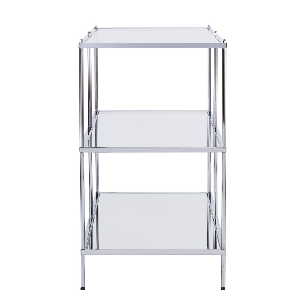 42" Clear and Silver Glass Mirrored Floor Shelf Console Table With Storage By Homeroots | Console Tables | Modishstore - 3