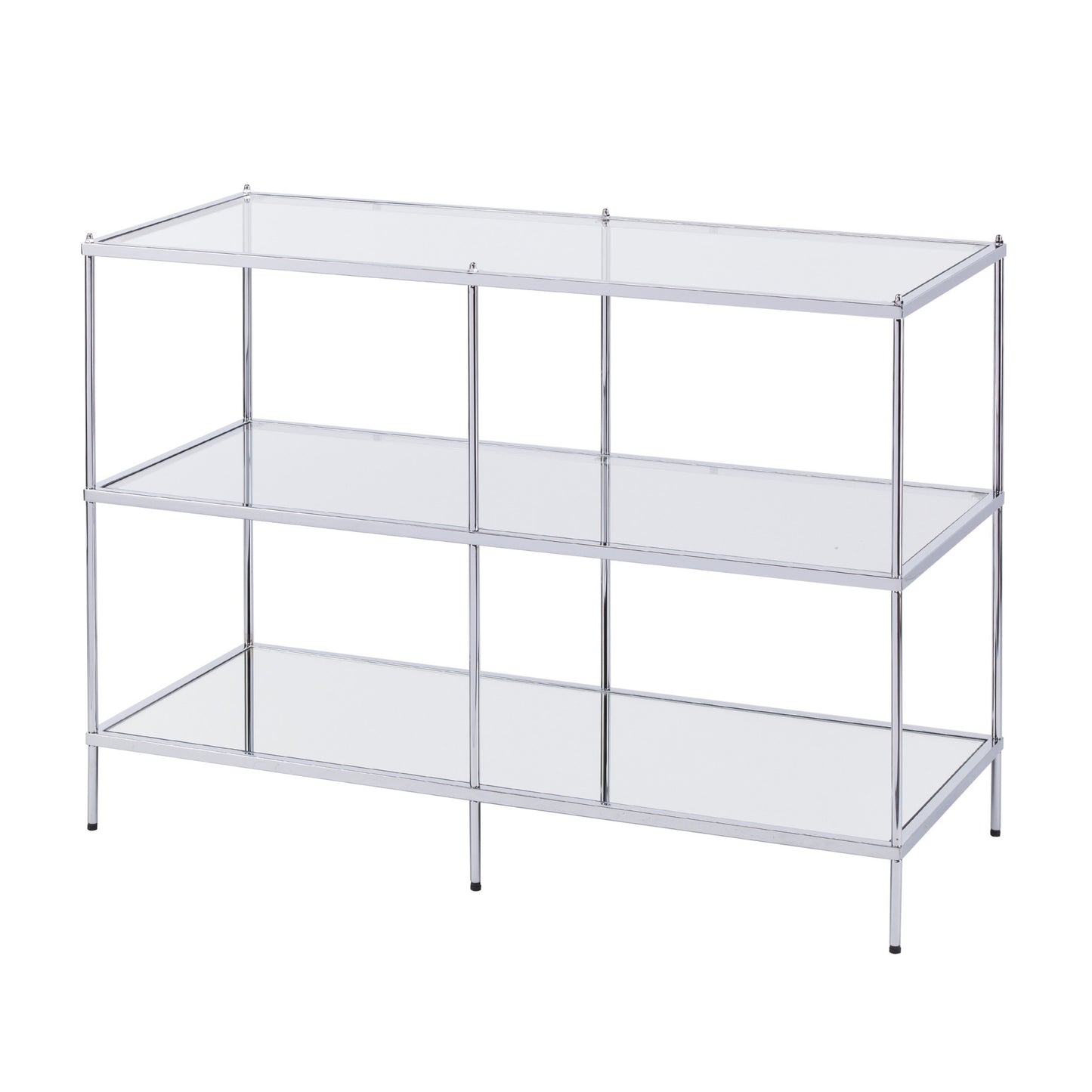 42" Clear and Silver Glass Mirrored Floor Shelf Console Table With Storage By Homeroots | Console Tables | Modishstore - 4