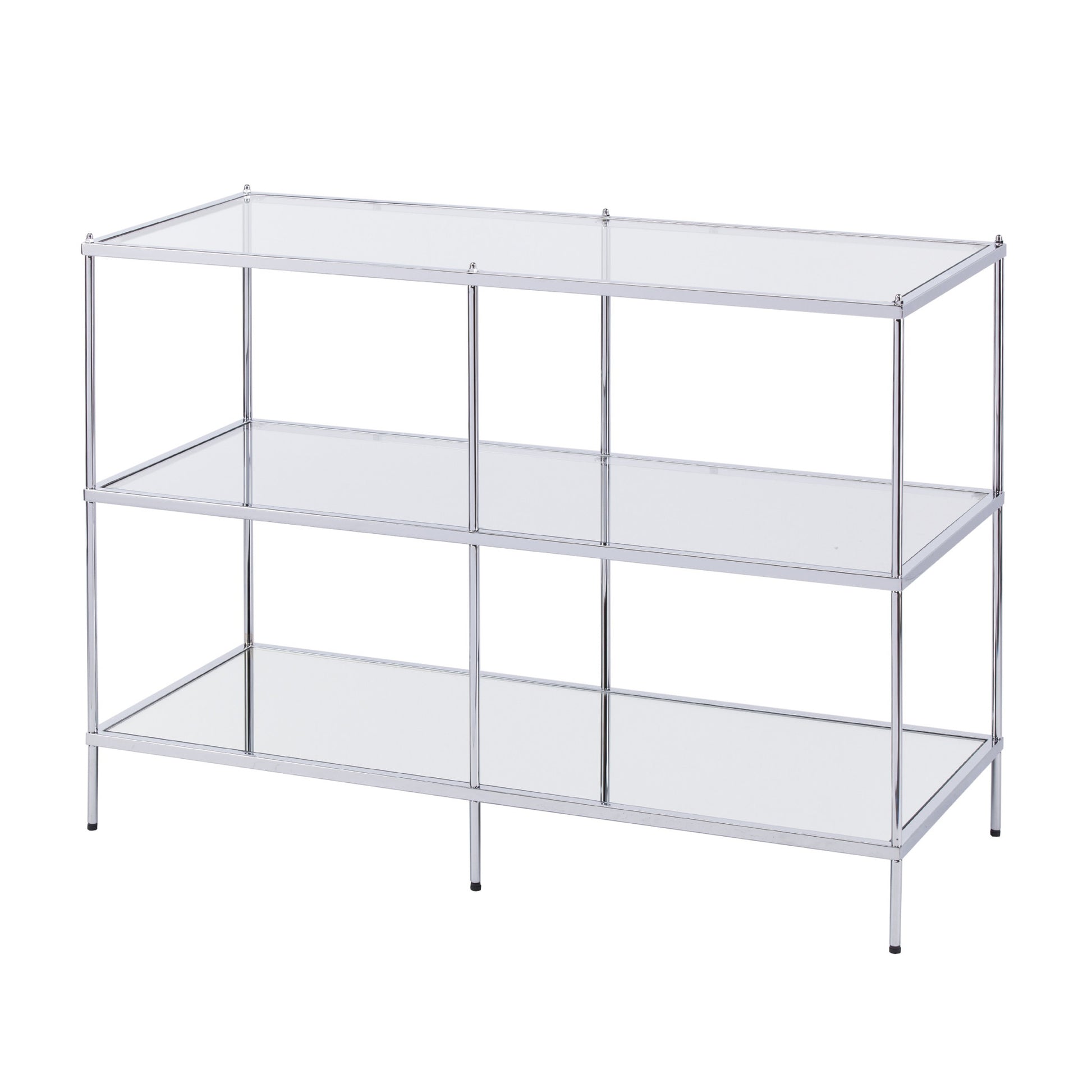 42" Clear and Silver Glass Mirrored Floor Shelf Console Table With Storage By Homeroots | Console Tables | Modishstore - 4