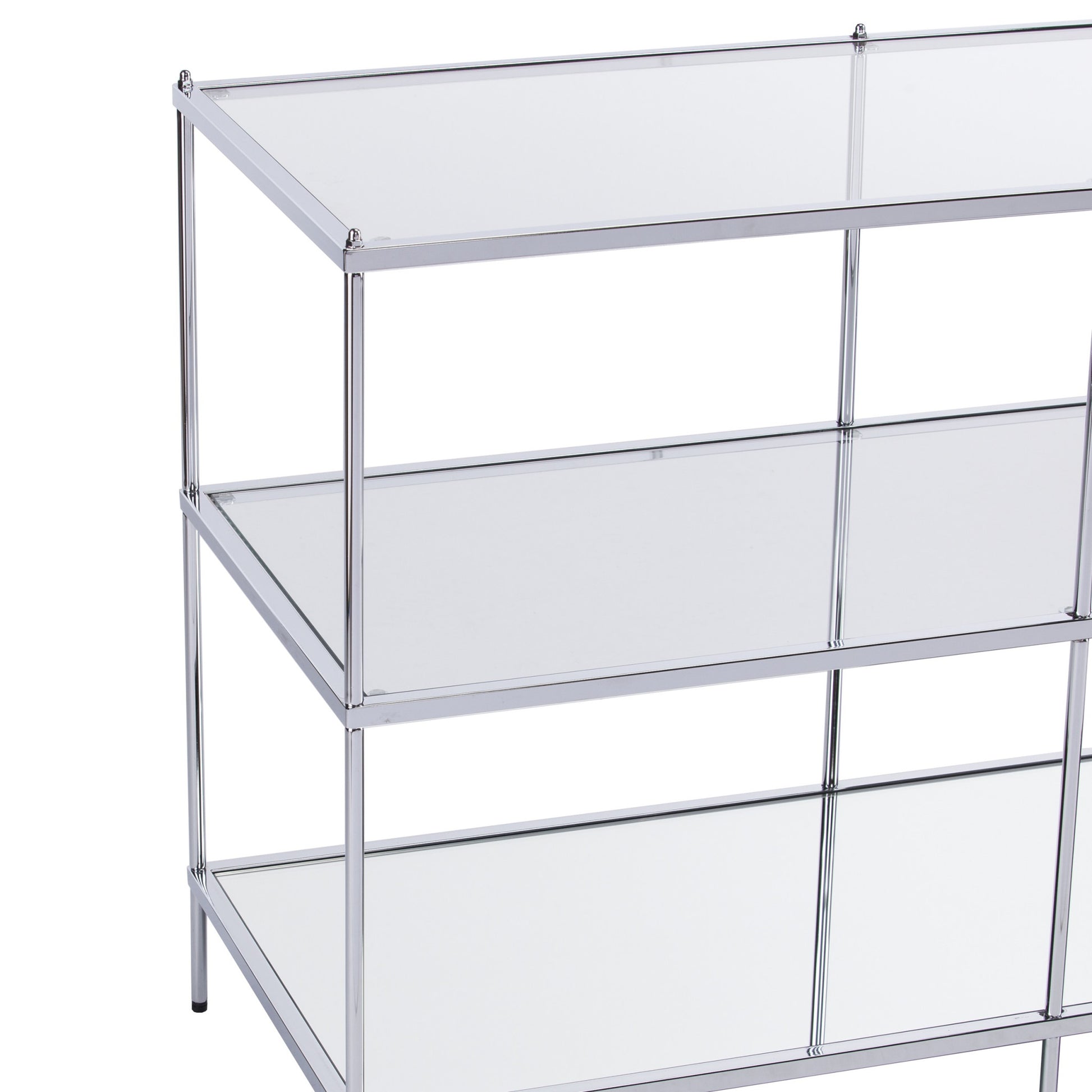 42" Clear and Silver Glass Mirrored Floor Shelf Console Table With Storage By Homeroots | Console Tables | Modishstore - 6