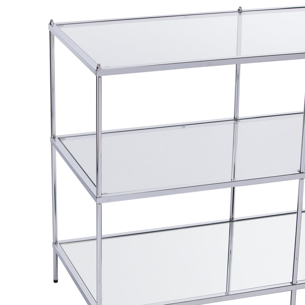 42" Clear and Silver Glass Mirrored Floor Shelf Console Table With Storage By Homeroots | Console Tables | Modishstore - 6