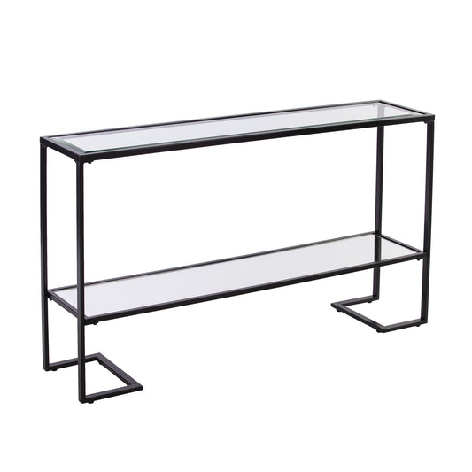 52" Clear and Black Glass Mirrored Frame Console Table With Storage By Homeroots
